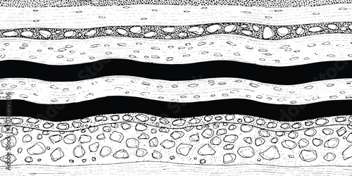 Photos Hand drawn geological soil layers cross section with rock strata, gravel, and earth underground texture vector illustration