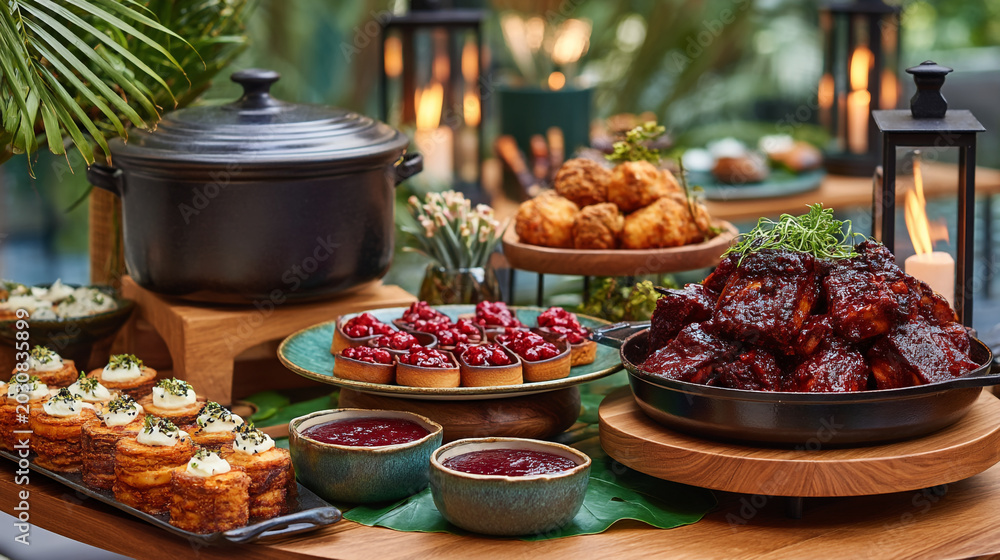 Obraz premium Elaborate buffet spread with assorted appetizers and main courses main course catering