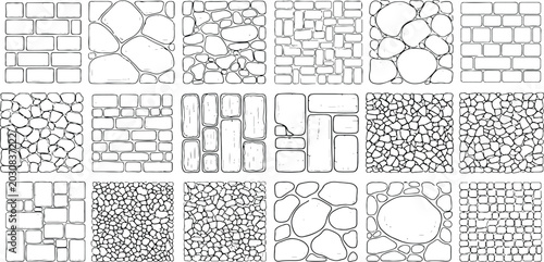 Bild auf Leinwand Hand drawn stone wall and brick textures seamless pattern collection architectural vector illustration background