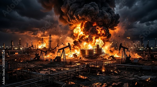 Catastrophic explosion and fire at an industrial oil refinery facility