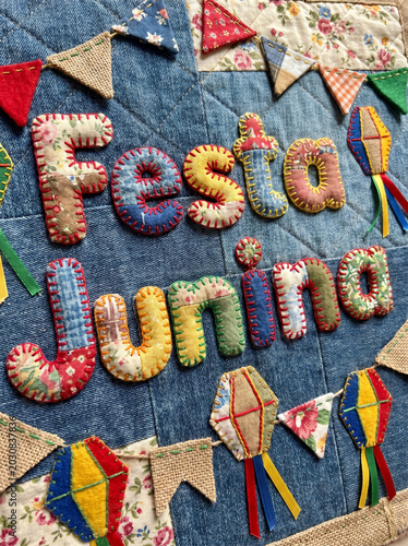 Festa junina patchwork on denim background decoration