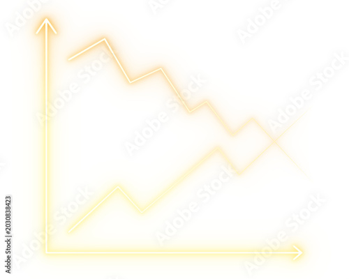 neon golden market volatility graph transparent png, glowing financial trend chart icon transparent background, neon analytics line graph transparent png design