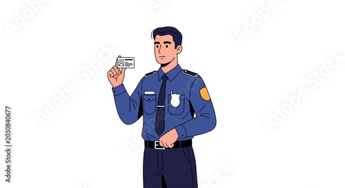Tableau sur toile Male police officer in uniform holding an identification card.