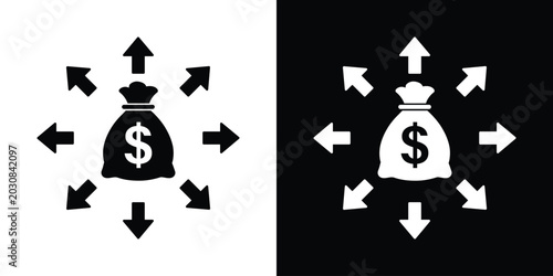 Photos Dollar money bag with arrows pointing outward vector icon