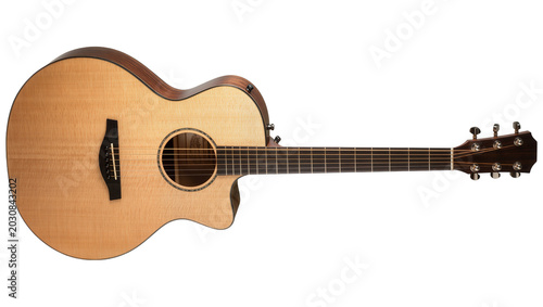 Foto Acoustic guitar with light wood body and dark wood neck