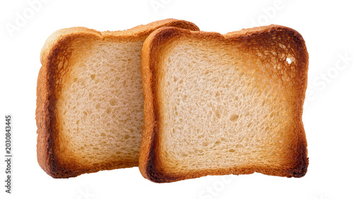 Schilderij op canvas Two slices of toasted bread with golden brown crust