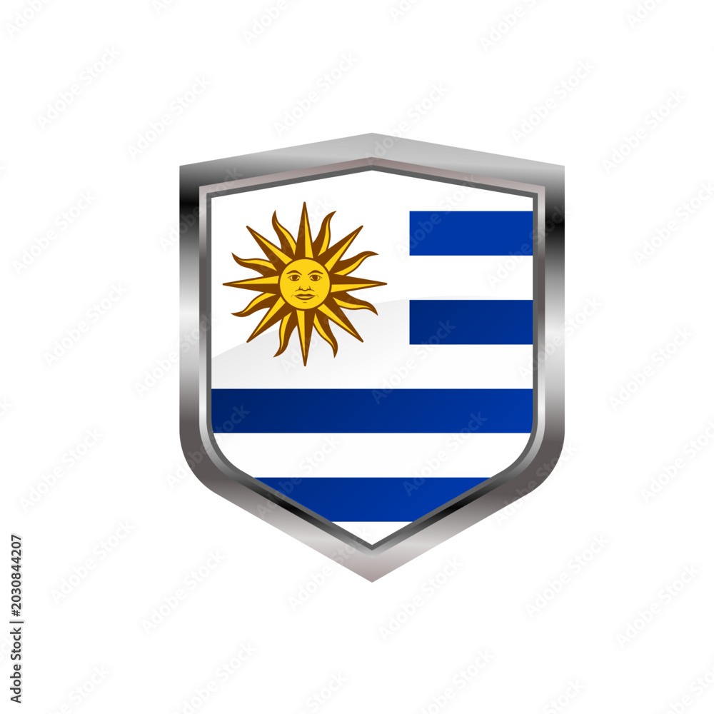 Fototapeta premium Uruguay flag shield with metallic frame