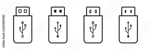 USB cable icon with editable stroke. Thin Line icons for UI designs. Usb icon symbol for apps and websites. usb charging. Flash disk sign and symbol. flash drive sign.