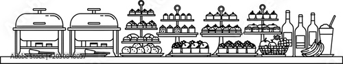 фотографія Clean line art icon of a professional food display shelf or buffet counter featu