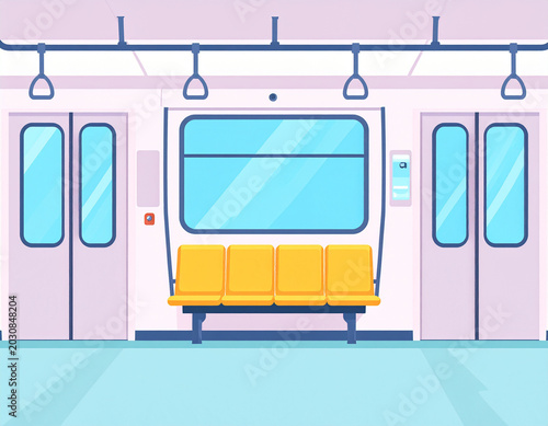 Empty Subway Train at Station Platform.