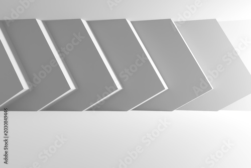 Geometric chevron pattern minimal white abstract background with angular panels for modern design and wallpaper use.3d render