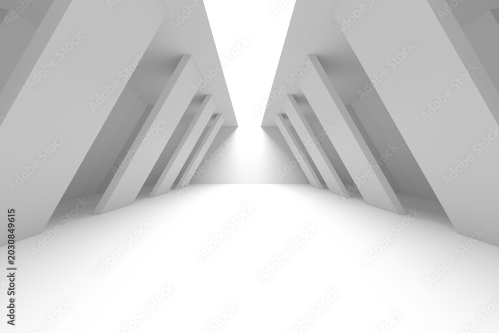 Fototapeta premium Minimalist architectural interior with white concrete columns and skylight for modern background and banner design .3d render