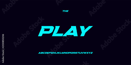 Play Game Button Phrase Template for Streamer, Esport, HUD Cyber Headline, Video Thumbnail and Digital Content. Modern Font Logo Alphabet. Popular Gaming Word, Messages Typography. Vector Typeface