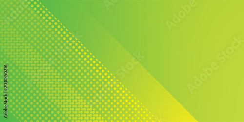 Abstract green and yellow geometric background with overlapping diagonal lines and halftone dot texture eps10