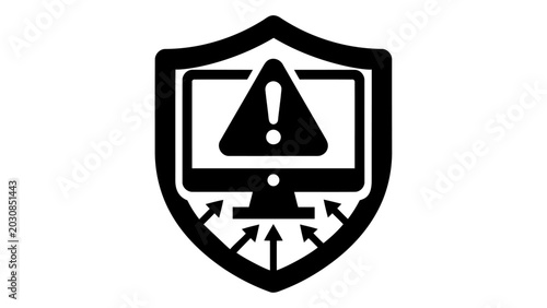 Threat detection icon cyber risk monitoring, digital threat analysis, and network security alerts symbol isolated on whi