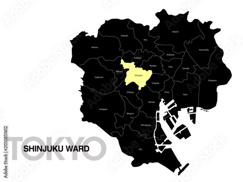 Bild auf Leinwand 東京都新宿区の区名入り位置地図 (英語)01