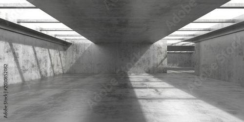 Photos Concrete interior space with skylights casting dramatic shadows for industrial background and architectural visualization
