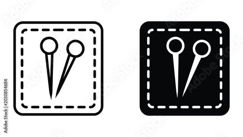 Sewing pins icon set black and white line and glyph style