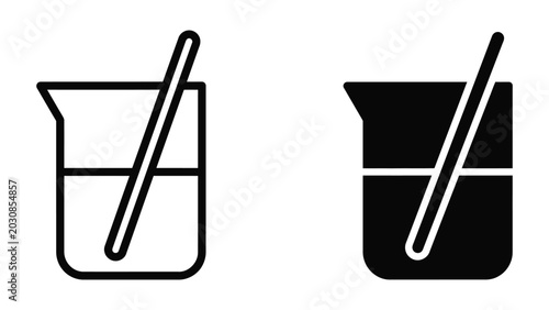 Beaker with stirring rod icon set line and solid styles