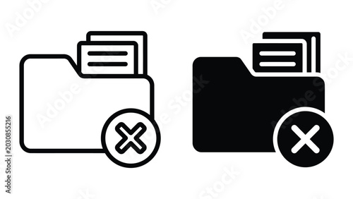 Folder delete icons line and glyph style
