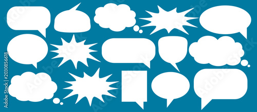 A set of chat box designs for comments on social media or comics. Vector designs of speech bubbles, text boxes, and conversation chat columns in comics.	