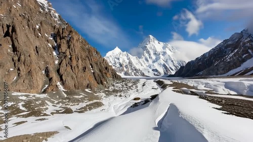 K2 mountain peak, second highest mountain in the world, K2 trek, Pakistan, Asia. Time lapse.