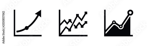 Financial Line Graph Icons Showing Business Growth and Trends