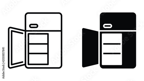 Refrigerator icon open fridge line and glyph symbol