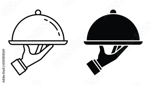 Foto Waiter hand holding serving tray icon