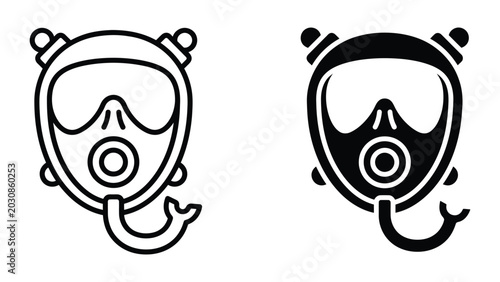 Scuba mask respirator icon set linear and glyph style