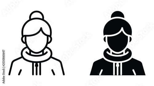 Female user avatar icon set line and glyph styles