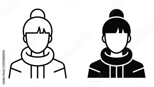 Woman with hair bun icon line and glyph style