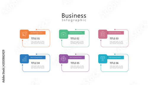 6 Steps horizontal business infographic template,  for process diagram, presentations, workflow layout, banner, flow chart, info graph.
