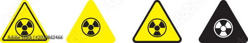 Foto Radiation warning trefoil symbols, nuclear hazard radioactive danger and industrial safety signs clean vector illustration icons