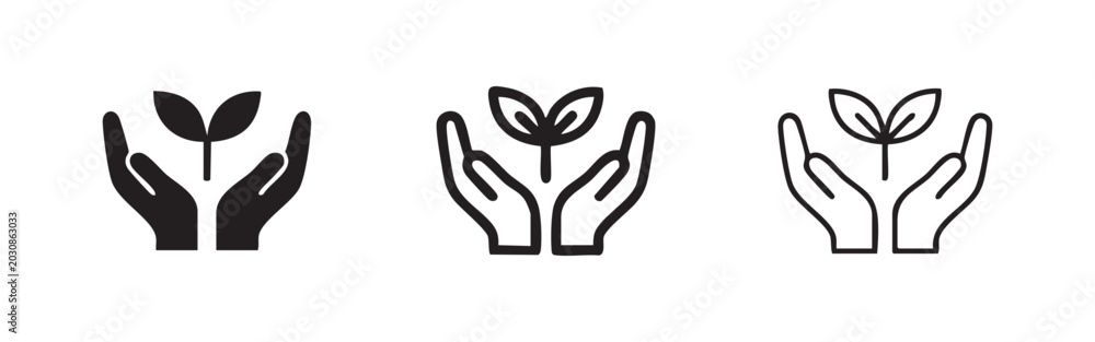 Fototapeta premium Hands Protecting a Sprout Icon Set for Environment