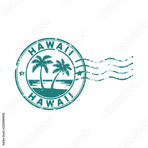 Hawaii stamp with palm trees and beach vintage travel emblem