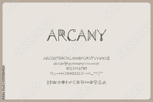 Arcany Font Mystical Serif Typeface For Magic Logos Fantasy Branding Spellbook Covers Tarot Packaging Tattoo Designs Occult Posters Esoteric Graphics And Decorative Headlines