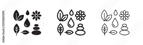 Bilde på lerret Nature and Spa Wellness Icon Collection with Leaves and Stones