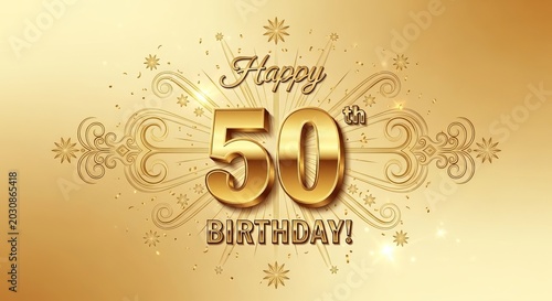 Happy 50th Birthday Celebration - Golden Anniversary with Sparkles and Ornate Design