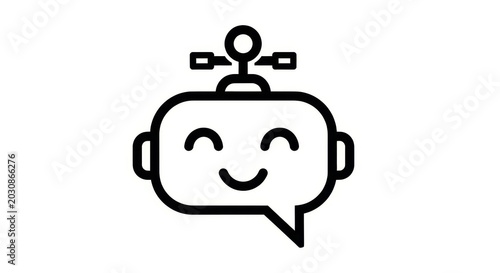 Minimalist Chatbot Icon - AI Assistant Robot Head Speech Bubble Design for Customer Support and Technology Interface