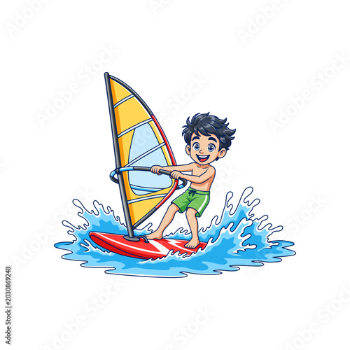 Photography Boy surfing the waves Vector illustration