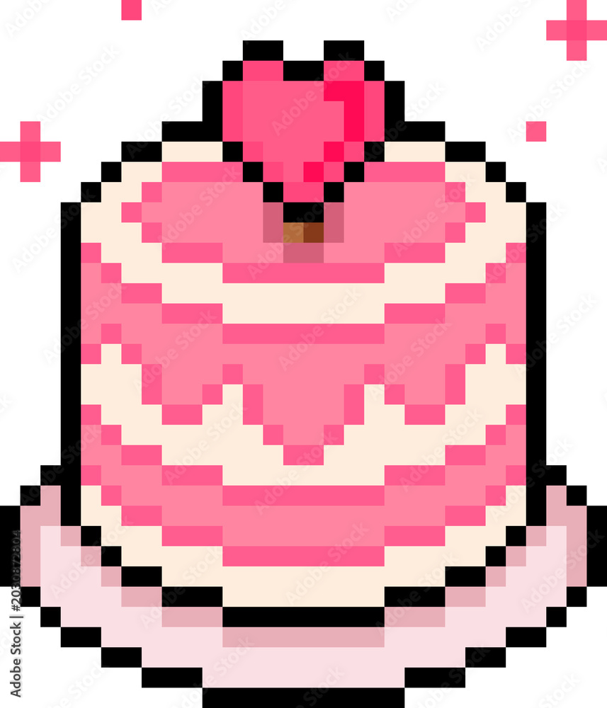 Fototapeta premium Pink Cake Pixel Art Icon