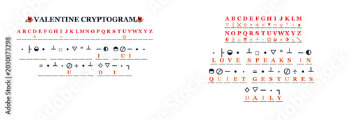 Tableau sur toile Valentine cryptogram with symbols and text on white background