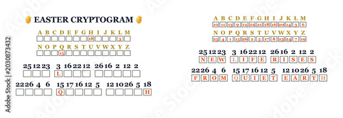 Foto Easter cryptogram with letters and numbers on white background