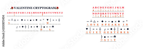 Foto Valentine cryptogram with symbols and letters for puzzle solving