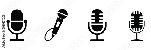 Schilderij op canvas Microphone Icon Set, variant microphone symbols including karaoke mic and podcast microphone, web and mobile interface vector illustration for audio communication and media design