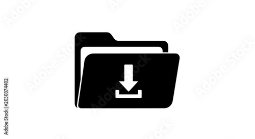 Graphic Representation of a Digital Folder Icon with Download Arrow Symbolizing Data Transfer Storage Management and File Retrieval for User Interface Design and Online Platforms.