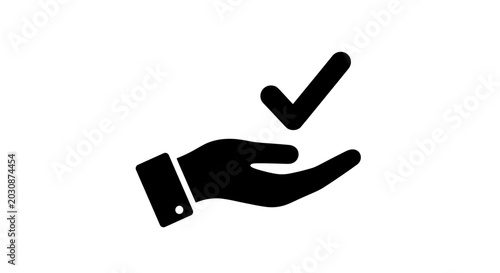 Foto Hand holding a successful tick mark representing verification approval and achie