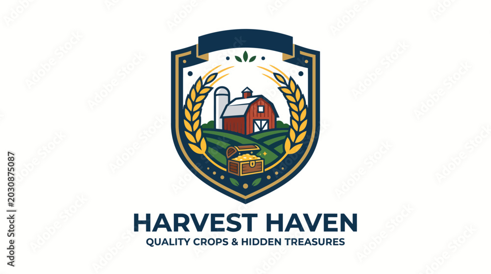 Obraz premium Harvest Haven logo with farm elements.