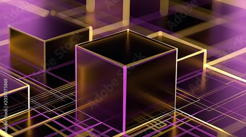 Glowing cubes moving in a rhythmic digital grid pattern creating a seamless abstract motion background for modern technology projects